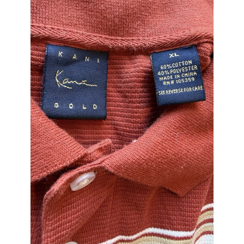 Kani Gold Mens XL Striped Polo Shirt Red Beige Black Short Sleeve Y2K 90s Casual - Picture 4 of 5